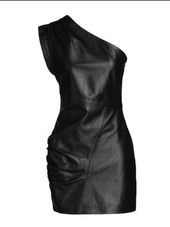8 By Yoox Dresses & Skirts - Premium One-Shoulder Black Leather Mini Dress